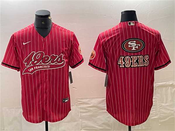 Men%27s San Francisco 49ers Red Team Big Logo With Patch Cool Base Stitched Baseball Jersey